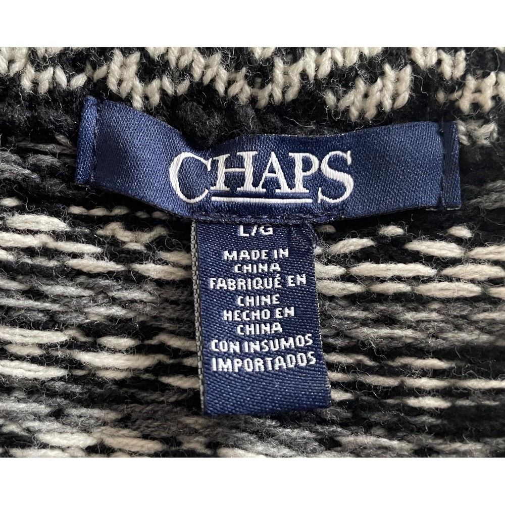 Chaps Womens Black White Fair Isle Shawl Collar Button Cardigan Sweater Large - Picture 6 of 10